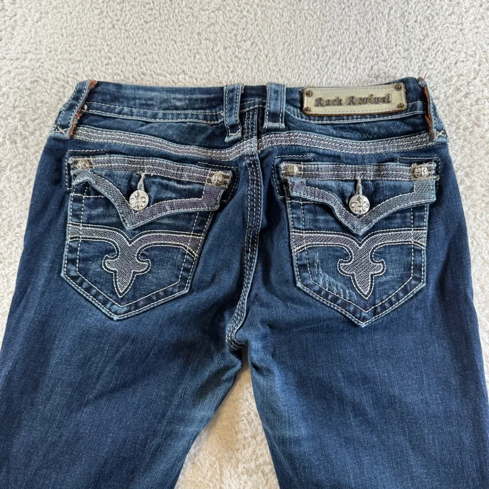 Rock Revival Maggie Boot Cut Jeans Dark Wash Embellished Bling Size 29x32 Women